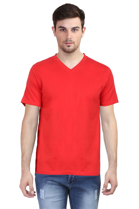 Solid color V-Neck Half Sleeve T-Shirt